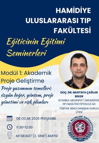 Fakültemiz Öğretim Üyelerine Eğiticilerin Eğitimi kapsamında Medeniyet Üniversitesi Tıp Fakültesi Fizyoloji Anabilim Dalı öğretim üyesi Doç. Dr Mustafa Çağlar BEKER  tarafından  "Proje Yazımın Temelleri" adlı seminer verildi.